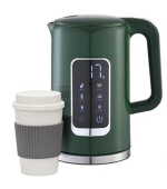 PLATINET RYCHLOVARNÁ KONVICE LCD 1,7L 5 TEPLOT + 450 ML CESTOVNÍ HRNEK, OLIVOVĚ ZELENÁ