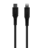 Liquid silicone kabel FIXED s konektory USB-C/Lightning a podporou PD, 1.2m, MFi, černý