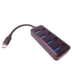 PremiumCord 5G SuperSpeed USB Hub Type C na 4x USB 3.1 A Gen1, vypínače portů