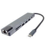 PremiumCord USB-C na HDMI + USB3.0 + USB2.0 + PD + SD/TF + RJ45 adaptér