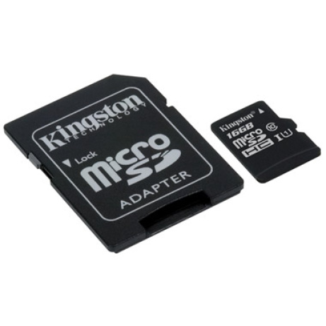 16GB microSDHC Kingston CL10 UHS-I 80R + SD adap.