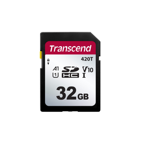 Transcend 32GB SDHC420T UHS-I U1 (Class 10) V10 A1 3K P/E 3D TLC paměťová karta, 100MB/s R, 85MB/s W, černá