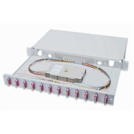 Digitus Fiber Optic Sliding Splice Box, 1U, Equipped 12x SC duplex, incl. M 25 Screw, Splice Cassette Color Pigtails OM4, Adapter