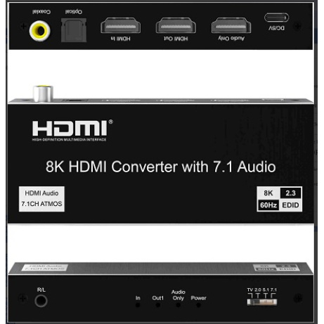 PremiumCord 8K@60Hz Audio Extractor HDR,výstupy: stereo jack, SPDIF, RCA, HDMI