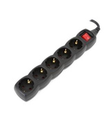 OMEGA Prodlužovací zásuvková lišta s 5 zásuvkami WITH BASIC SURGE PROTECTION 5,0M 16A 5 SOCKET TYPE F SCHUKO GERMAN BLAC