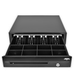 Pokladní zásuvka C420D - s kabelem, kovové držáky, 9-24V, černá