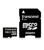 Transcend 4GB microSDHC (Class 4) paměťová karta (s adaptérem)