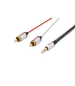 Ednet Audio propojovací kabel, stereo 3,5 mm samec -2x RCA samec, 2,5 m, CCS, stíněný, bavlna, zlato, sstříbrná/černá/červená