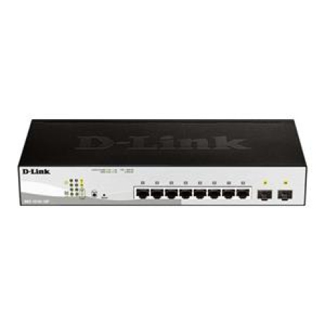 D-Link DGS-1210-10P/ME 8-Port 10/100/1000BASE-T PoE + 2-Port 1 Gbps SFP Metro Ethernet Managed Switch, 65W