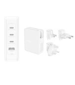 Belkin BOOST CHARGE™ 140W 4-portová USB-C Power Delivery GaN PPS nástěnná nabíječka + UK, EU, US adaptéry, bílá