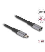 Delock Prodlužovací kabel USB 40 Gbps USB Type-C™ zástrčky na zásuvku PD 3.1 240 W 2 m šedá kovová