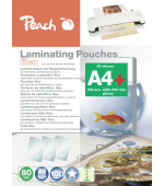 PEACH laminovací folie A4 (228x303mm), 80mic, lesklé, eurozávěs, 100ks
