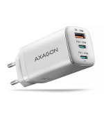 AXAGON ACU-DPQ65W, GaN nabíječka do sítě 65W, 3x port (USB-A + dual USB-C), PD3.0/QC4+/PPS/Apple, bílá