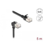 Delock Síťový kabel RJ45 Cat.6A S/FTP, Slim, zalomený dolů o 90° / přímý, 5 m, černý