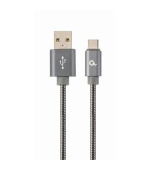 GEMBIRD CABLEXPERT Kabel USB 2.0 AM na Type-C kabel (AM/CM), 1m, metalická spirála, šedý, blister, PREMIUM QUALITY