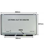 LCD PANEL 15,6" HD 1366x768 40PIN MATNÝ / ÚCHYTY NAHOŘE A DOLE