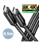 AXAGON BUCM4X-CM05AB NewGEN+ kabel USB-C <-> USB-C, 0.5m, USB4 Gen 3×2, PD 240W 5A, 8K HD, ALU,oplet
