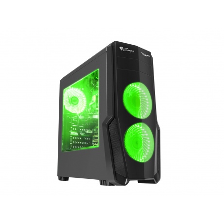 Počítačová skříň Genesis Titan 800 GREEN MIDI (USB 3.0), 4 ventilátory s zeleným podsvícením
