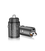C-TECH Nabíječka USB do auta, 1x Type C + 1 x Type A, 30W, Power delivery 3.0, Quick Charge 3.0, hliníkové tělo