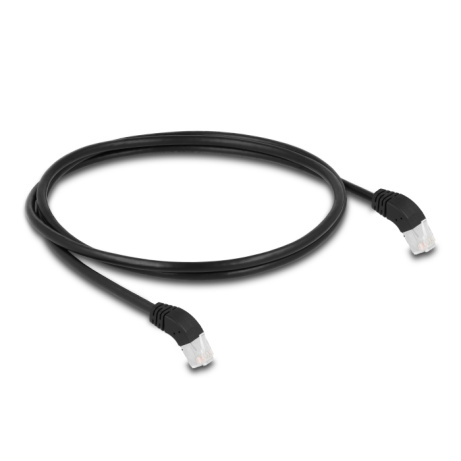 Delock Síťový kabel RJ45 Cat.6A S/FTP, zalomený dolů o 45°, 1 m, černý