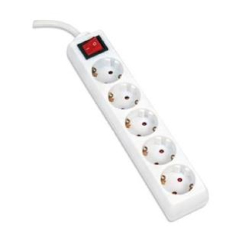 OMEGA Prodlužovací zásuvková lišta s 5 zásuvkami WITH BASIC SURGE PROTECTION 5,0M 16A 5 SOCKET TYPE F SCHUKO GERMAN WHIT