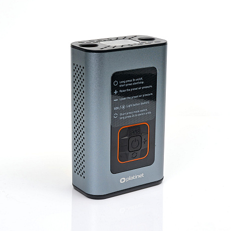 Platinet 3v1 Powerbanka 4000 mAh, digitální kapesní kompresor 10 BAR, LED svítilna, stříbrná