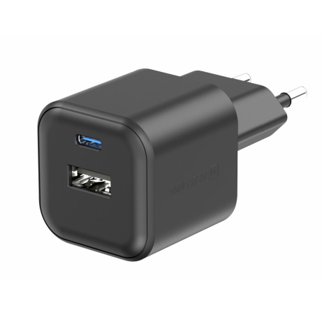 SWISSTEN SÍŤOVÝ ADAPTÉR GaN 1x USB-C 20W PD + 1x USB-A 18W QC ČERNÝ
