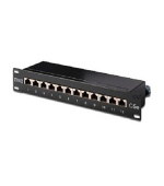 Digitus CAT 5e, patch panel třídy D, stíněný, 12 portů RJ45 8P8C, LSA, 1U, 254 mm (10 "), montáž do stojanu, černá