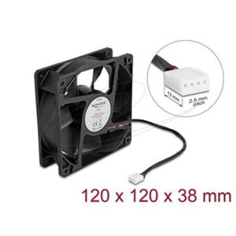 Delock Axiální ventilátor: 12 V DC, 120 x 120 x 38 mm, černý