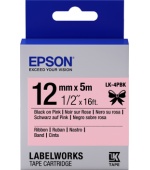 Epson zásobník se štítky – saténový pásek, LK-4HKK, černá/růžová, 12 mm (5 m)