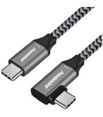 PremiumCord USB-C zahnutý kabel ( USB 3.2 GEN 2x2, 5A, 100W, 20Gbit/s ) 2m hliníkové krytky konektorů, bavlněný oplet