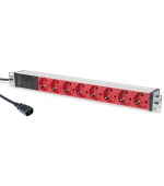DIGITUS 1U Hliníkové PDU, do stojanu, 8x červený CEE 7/7 10A zástrčka, 250VAC 50/60 Hz, Přípoj C14