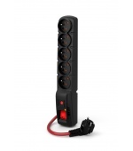 Acar F5 1.5m kabel, 5 zásuvek, přepěťová ochrana, max.proud 16A, černý