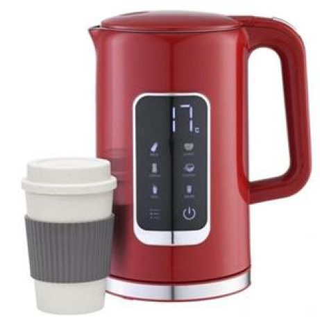PLATINET RYCHLOVARNÁ KONVICE LCD 1,7L 5 TEPLOT + 450 ML CESTOVNÍ HRNEK, ČERVENÁ