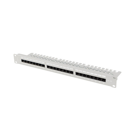 LANBERG PATCH PANEL 24 PORTŮ 1U 19" CAT.5E UTP S POLICÍ ŠEDÝ