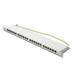 DIGITUS CAT 6 Patch Panel, stíněný, 24 portů RJ45 w. závěrka, 8P8C, LSA, 0,5U, 19 "montáž do racku, šedá