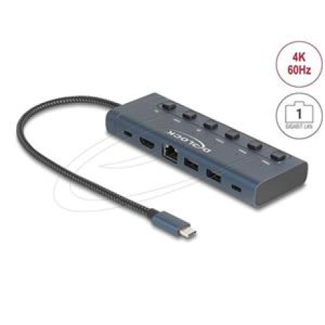 Delock USB Type-C Dokovací stanice 4K - HDMI / USB / Gigabit LAN / PD 3.0 90 W s přepínači