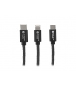 Natec vícekonektorový kabel 3v1 USB Micro + Lightning + USB-C, textilní opletení, 1m
