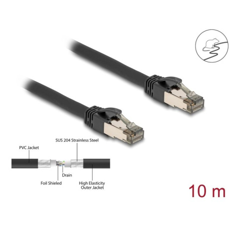 Delock Síťový kabel RJ45 Cat.6A, U/FTP, ultraohebný s vnitřním kovovým pláštěm, délky 10 m, černý