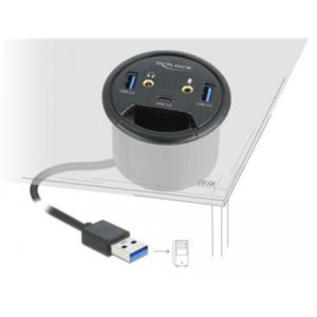 Delock Tříportový stolní rozbočovač USB 1 x USB Type-C™ a 2 x USB Typu-A + porty HD-Audio