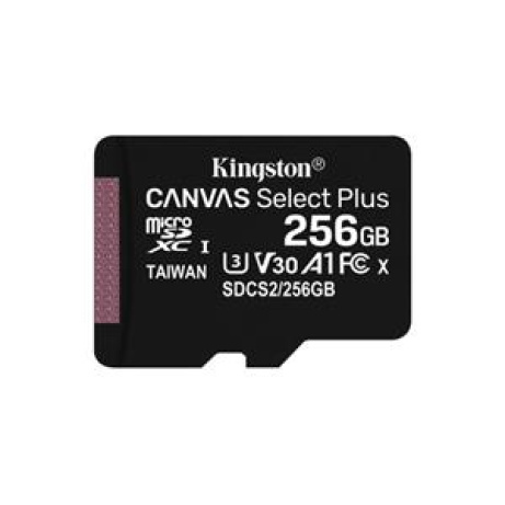 KINGSTON 256GB microSDXC CANVAS Plus Memory Card 150MB/s Read, UHS-I Speed Class, U1, V10, A1 - bez adaptéru