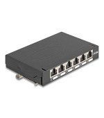Delock Mini Desktop Patch Panel RJ45 jack 6 porty Cat.6A stíněný černý - pro montáž na stůl, zeď nebo DIN lištu