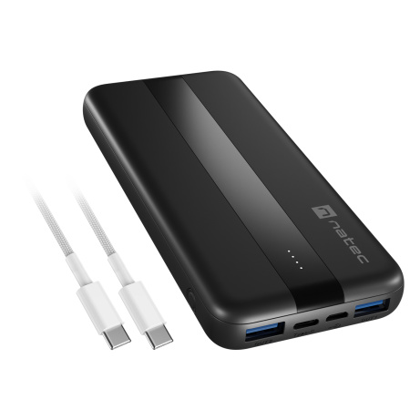 Power banka Natec TREVI SLIM Q V2 10000mAh, 2X USB-A 18W, 1X USB-C 20W, USB-C - USB0-C kabel, černá