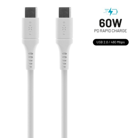 Liquid silicone kabel FIXED s konektory USB-C/USB-C a podporou PD, 0.5m, USB 2.0, 60W, bíly