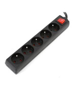 OMEGA Prodlužovací zásuvková lišta s 5 zásuvkami WITH BASIC SURGE PROTECTION 5M 16A 5 SOCKET TYPE E FRENCH BLACK