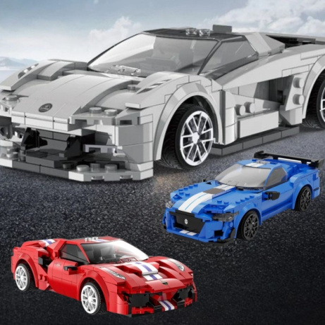 Velký set RC stavebnic - Lotus Evija, RED RACE CAR a BLUE KNIGHT