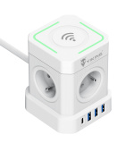 Síťový adaptér Viking ACT44W/Output:4xAC,3xUSB-A,1xUSB-C/wireless nabíjení/tlačítko ON/OFF/2m kabel