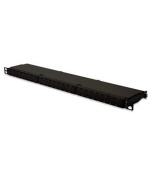 DIGITUS CAT 6A Patchovací panel třídy EA, stíněný, 0,5U 24 portů RJ45, vč. protiprachový kryt, 8P8C, černý