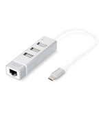 DIGITUS USB 2.0 3-Port Hub & Rychlý Ethernet LAN Adaptér s konektorem typu C