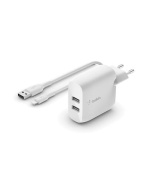 Belkin BOOST CHARGE™ Duální 24W USB-A nástěnná nabíječka + 1m lightning kabel, bílá